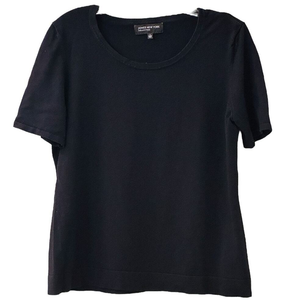 Jones New York Collection Black Round Neck Top Size Large